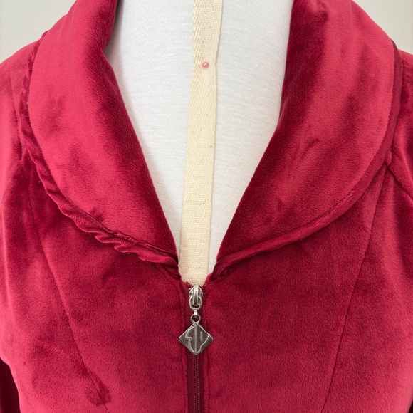 Eileen West Burgundy Red Velour Zip Robe - S/M - Picture 4 of 15